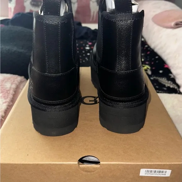UGG Black Leather Platform Neumel Chelsea Boots