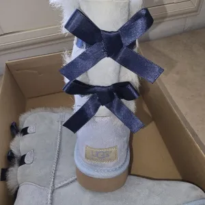 UGG Blue Ankle Boots with Navy Ribbon Bows