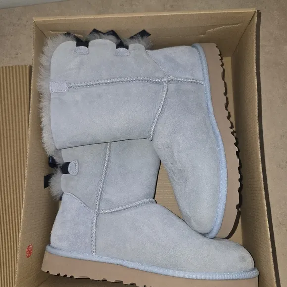 UGG Blue Ankle Boots with Navy Ribbon Bows