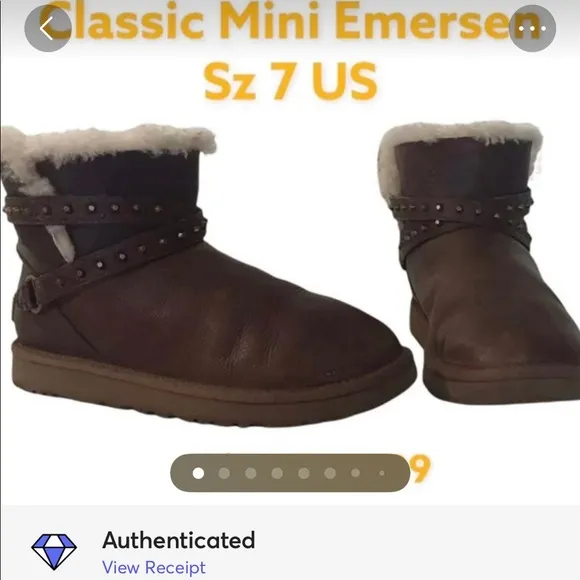 UGG Boots sz 7 Leather Sherpa Lined Classic Mini Emersen Studs Biker UGG