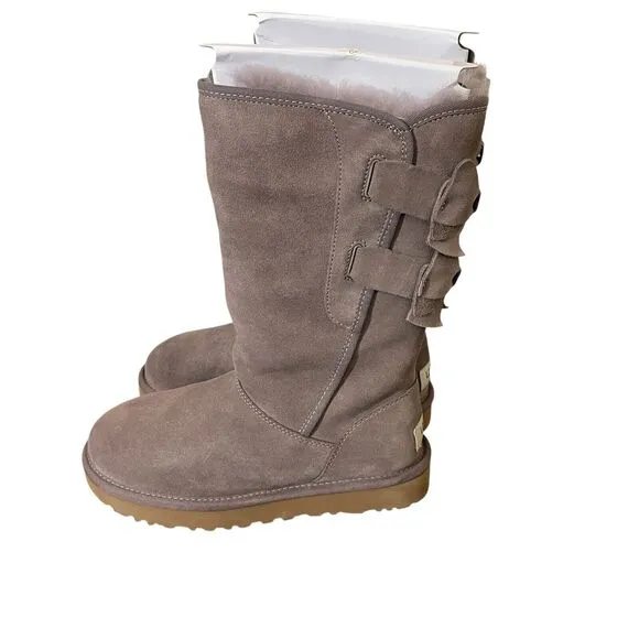 UGG Boots Womens Size 5 Allegra Bow Gray Suede Leather 1092969 Sygr New