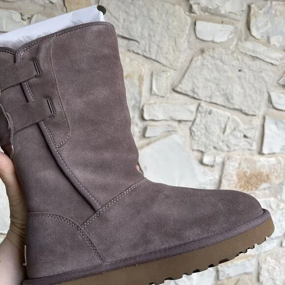 UGG Boots Womens Size 5 Allegra Bow Gray Suede Leather 1092969 Sygr New