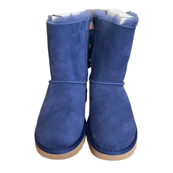 UGG Boots Womens Size 5 Bailey Bow II Velvet Ribbon Blue Suede Leather