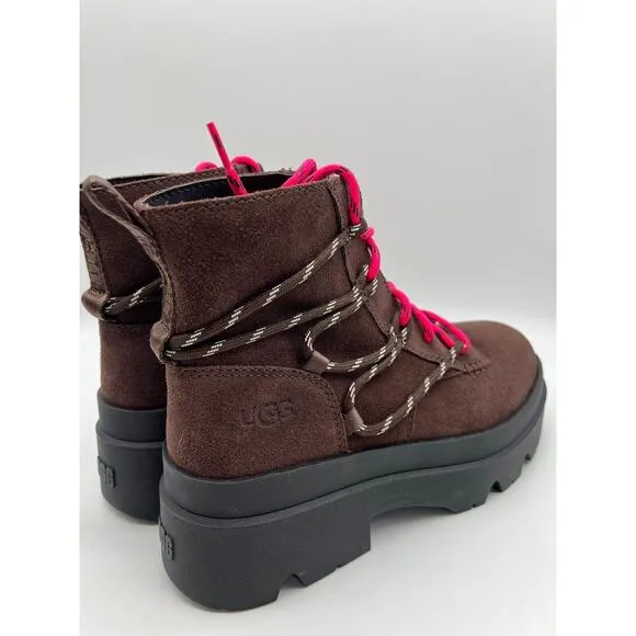 UGG Brisbane Lace Up Suede Platform Boots Burnt Cedar Women's Size 9.5📦