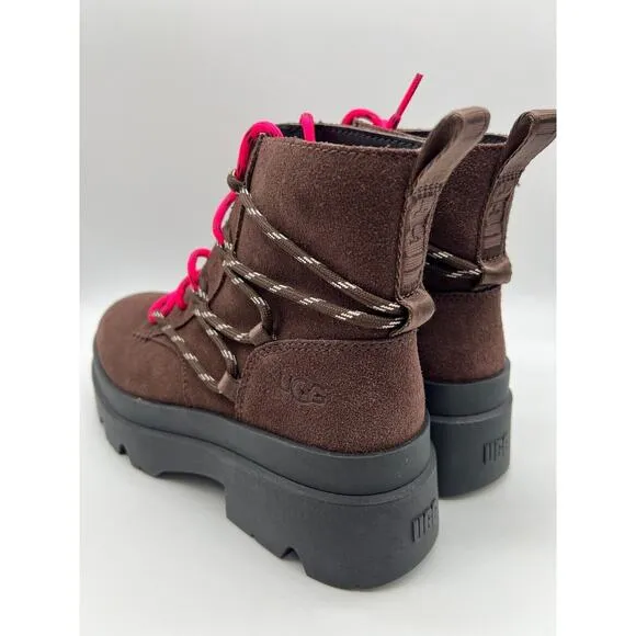 UGG Brisbane Lace Up Suede Platform Boots Burnt Cedar Women's Size 9.5📦