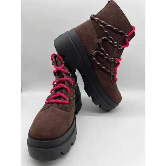 UGG Brisbane Lace Up Suede Platform Boots Burnt Cedar Women's Size 9.5📦