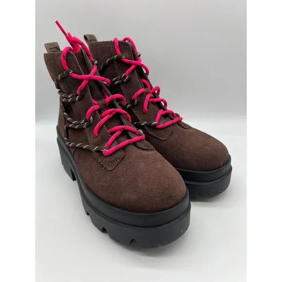 UGG Brisbane Lace Up Suede Platform Boots Burnt Cedar Women's Size 9.5📦