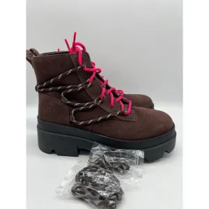 UGG Brisbane Lace Up Suede Platform Boots Burnt Cedar Women's Size 9.5📦