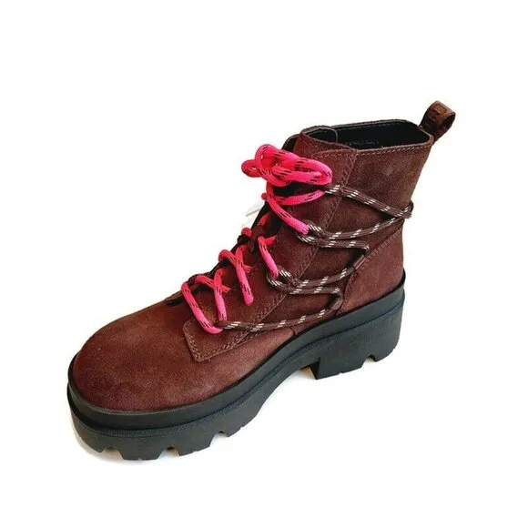 UGG Brisbane Lace Up Suede Platform Boots Womens Size 8 Burnt Cedar #1143841