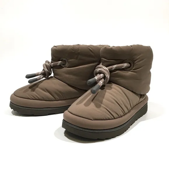 UGG CLASSIC MAXI SHORT PUFFER BOOTS -WALNUT BROWN -YOUTH US 4 -NEW