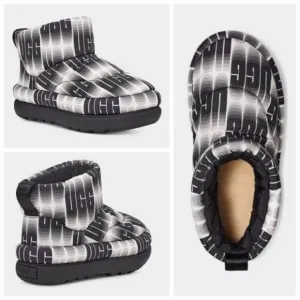 UGG Classic Maxi Wavelength Mini Women's Boots Black/White Logo Size 7 NEW