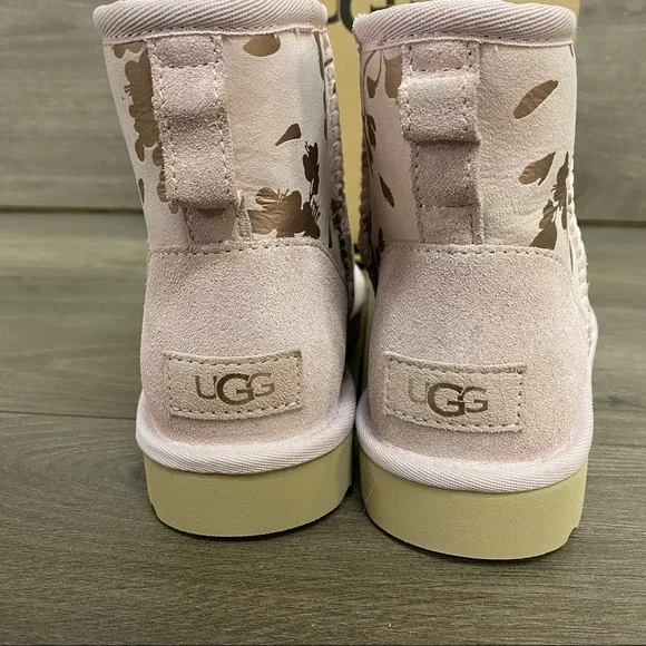 UGG | Classic Mini Floral Foil Boots Seashell Pink New In Box