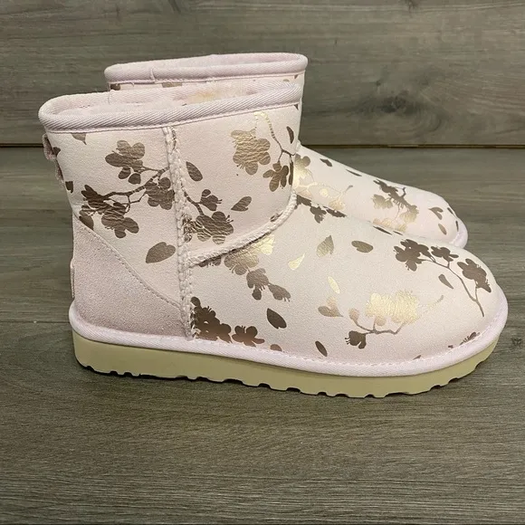 UGG | Classic Mini Floral Foil Boots Seashell Pink New In Box