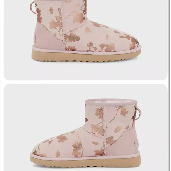 UGG | Classic Mini Floral Foil Boots Seashell Pink New In Box