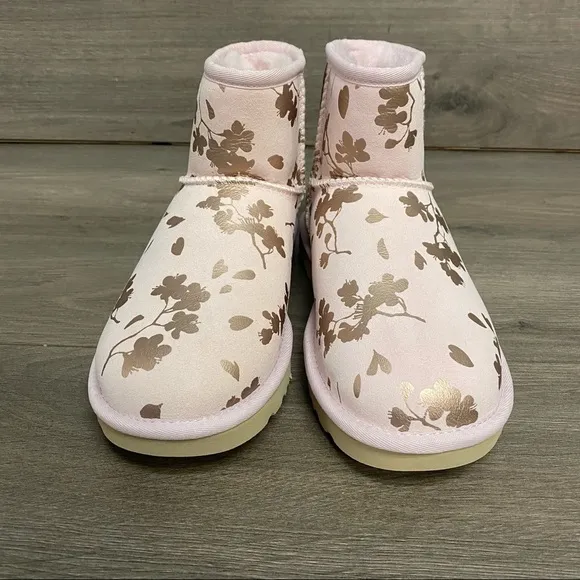 UGG | Classic Mini Floral Foil Boots Seashell Pink New In Box