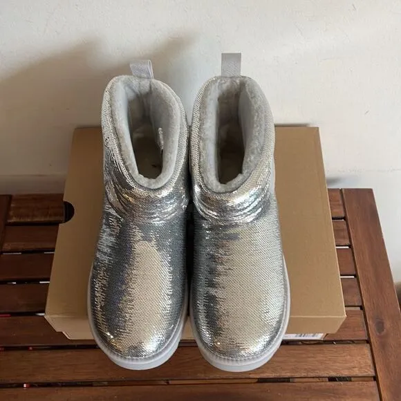UGG Classic Mini Mirror Ball Boots Silver USA Women 7/UK 5/EU 38