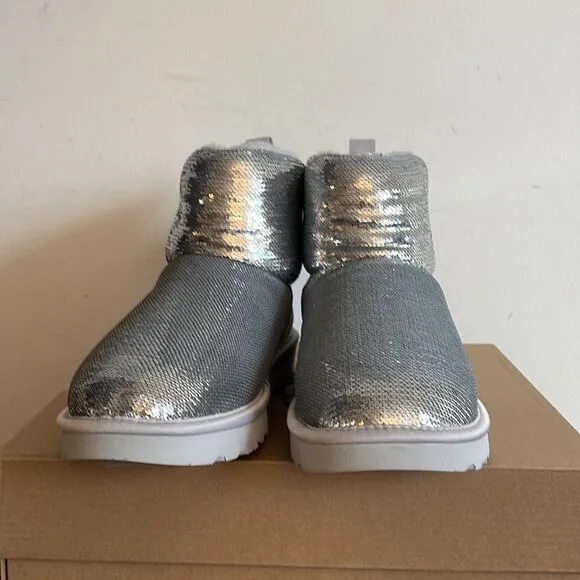 UGG Classic Mini Mirror Ball Boots Silver USA Women 7/UK 5/EU 38
