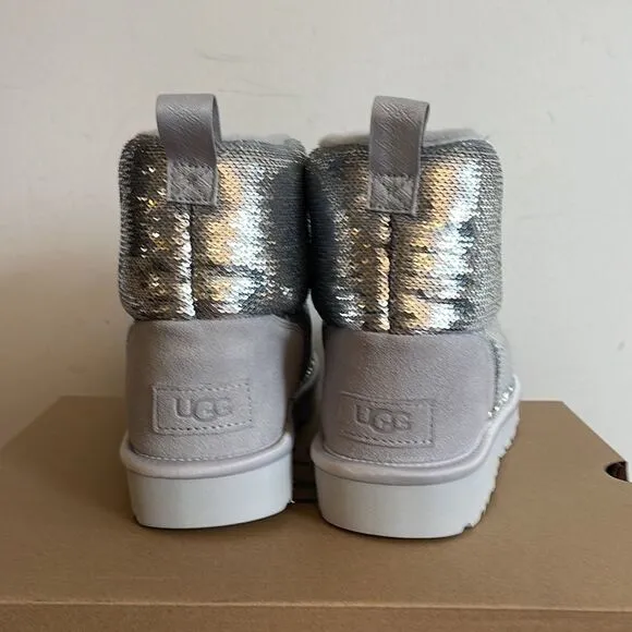 UGG Classic Mini Mirror Ball Boots Silver USA Women 7/UK 5/EU 38