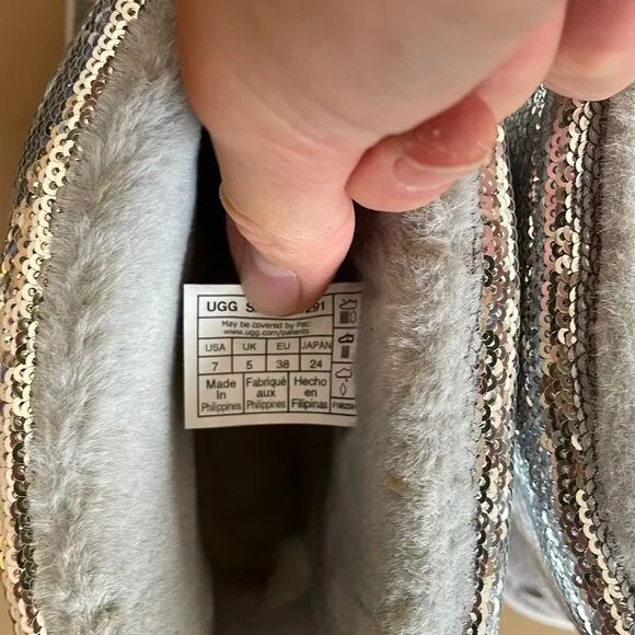 UGG Classic Mini Mirror Ball Boots Silver USA Women 7/UK 5/EU 38