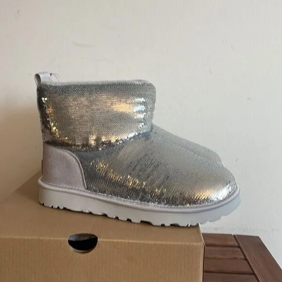 UGG Classic Mini Mirror Ball Boots Silver USA Women 7/UK 5/EU 38