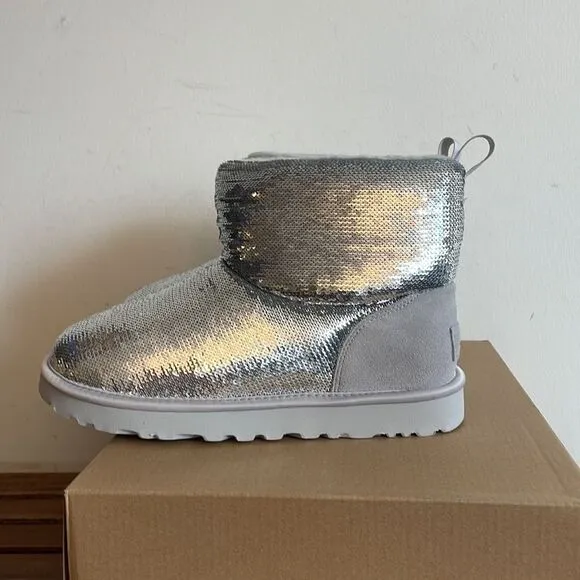 UGG Classic Mini Mirror Ball Boots Silver USA Women 7/UK 5/EU 38