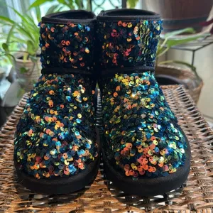 UGG classic mini stellar sequin black sparkling boots size 5