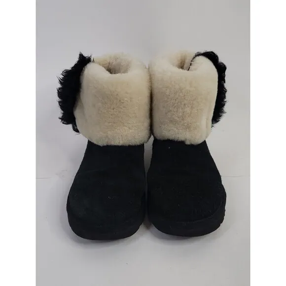 UGG Classic Mini Wisp Black Suede Fur Boots Women's Size 9