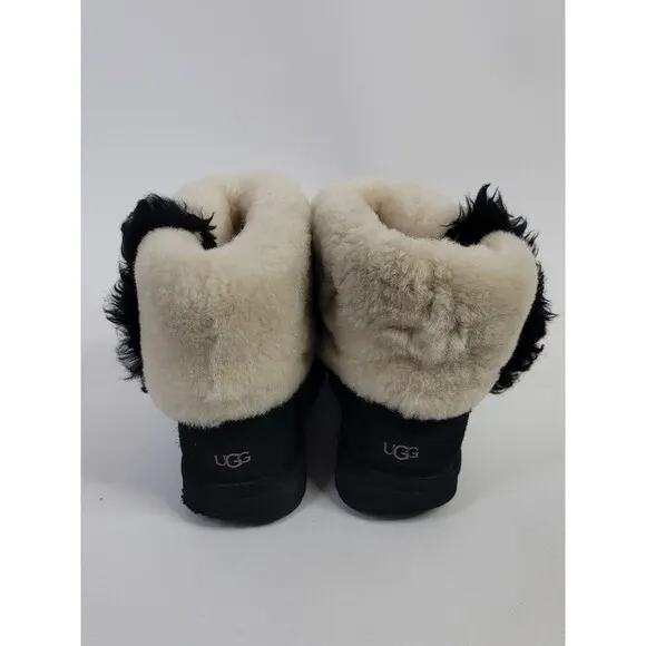 UGG Classic Mini Wisp Black Suede Fur Boots Women's Size 9