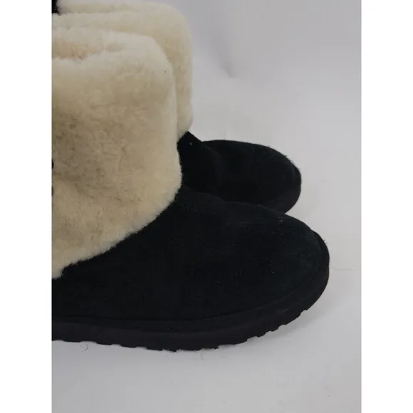 UGG Classic Mini Wisp Black Suede Fur Boots Women's Size 9