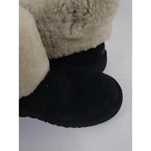 UGG Classic Mini Wisp Black Suede Fur Boots Women's Size 9