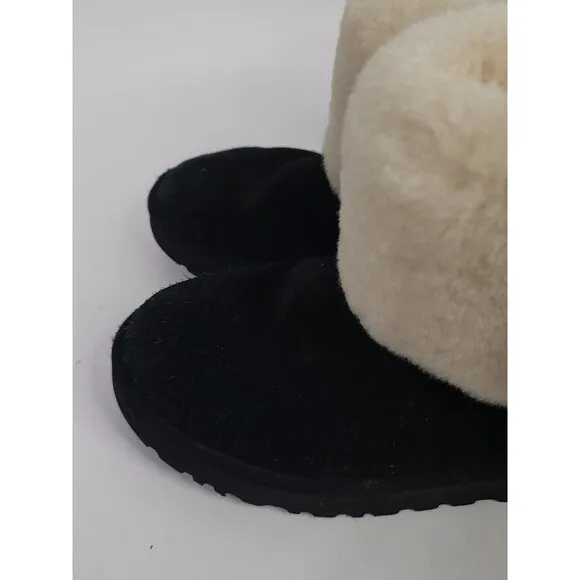 UGG Classic Mini Wisp Black Suede Fur Boots Women's Size 9