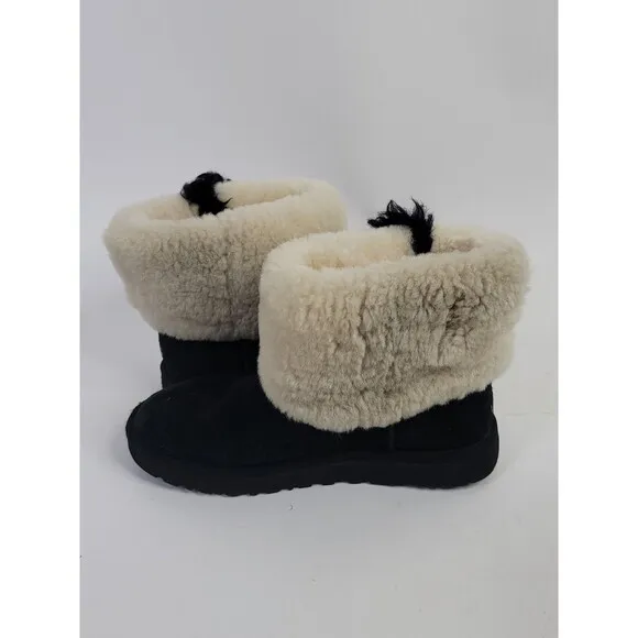 UGG Classic Mini Wisp Black Suede Fur Boots Women's Size 9