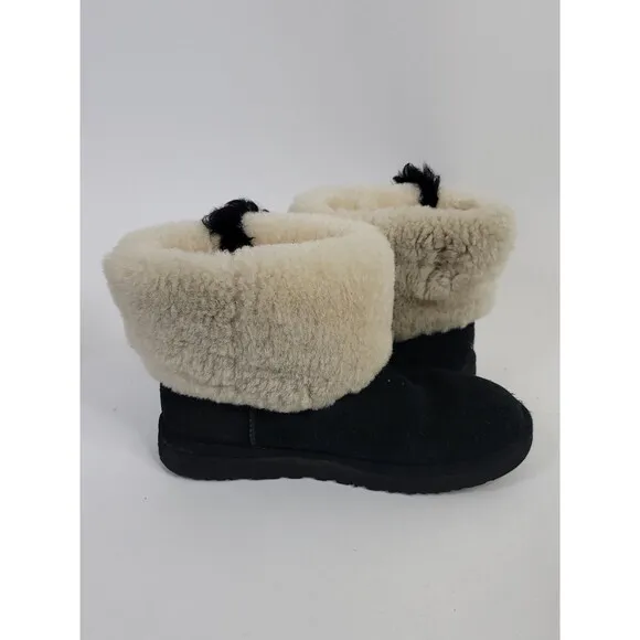 UGG Classic Mini Wisp Black Suede Fur Boots Women's Size 9