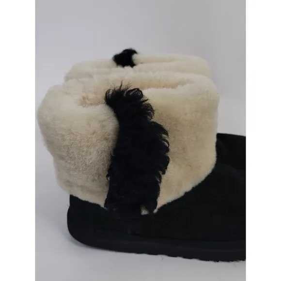 UGG Classic Mini Wisp Black Suede Fur Boots Women's Size 9