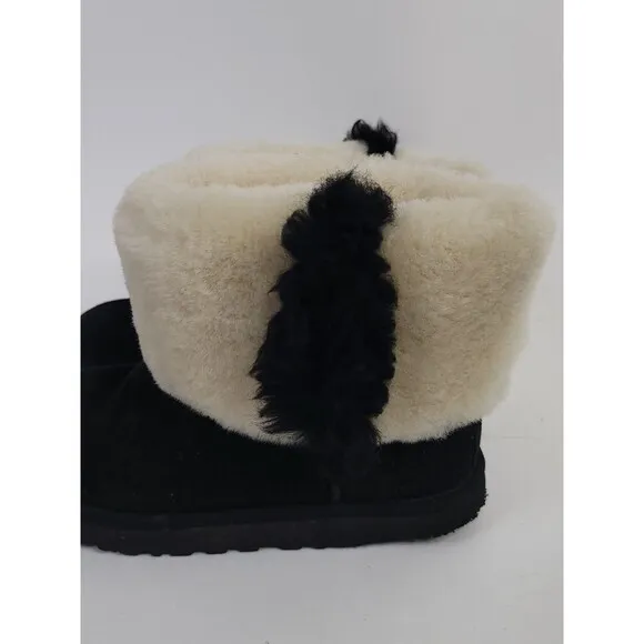 UGG Classic Mini Wisp Black Suede Fur Boots Women's Size 9