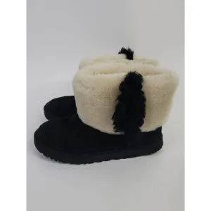 UGG Classic Mini Wisp Black Suede Fur Boots Women's Size 9