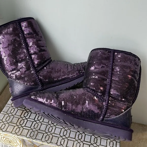 Ugg Classic Purple Sparkle Sequins Boots Women's size 7