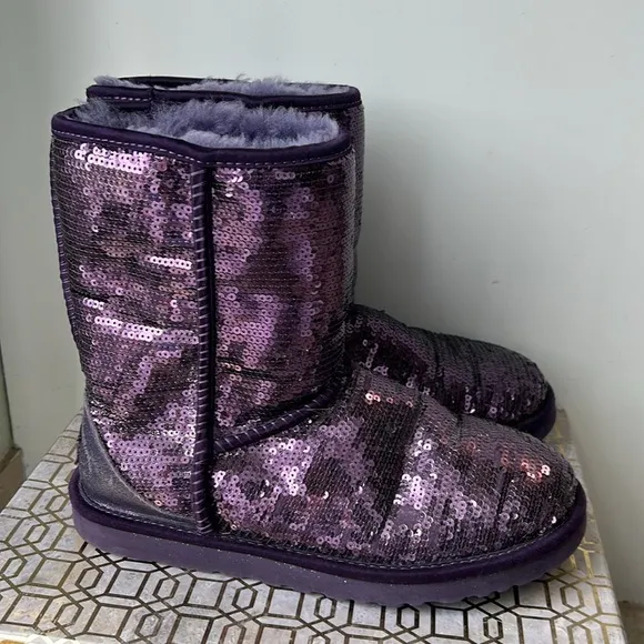 Ugg Classic Purple Sparkle Sequins Boots Women's size 7