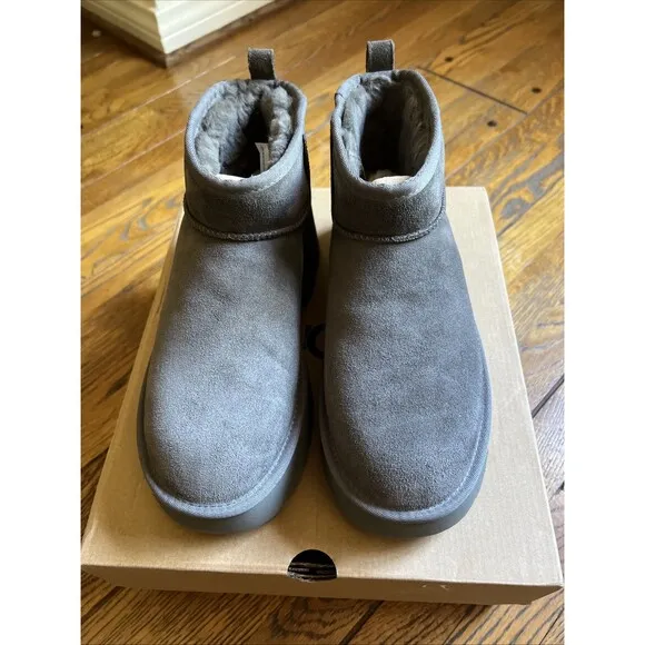 UGG CLASSIC ULTRA MINI NEW HEIGHTS Gray SUEDE WOMEN'S BOOTS US SIZE 10 NIB!
