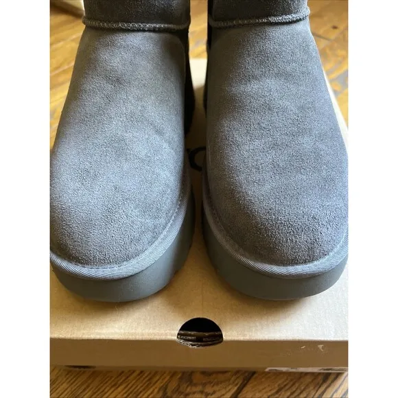UGG CLASSIC ULTRA MINI NEW HEIGHTS Gray SUEDE WOMEN'S BOOTS US SIZE 10 NIB!