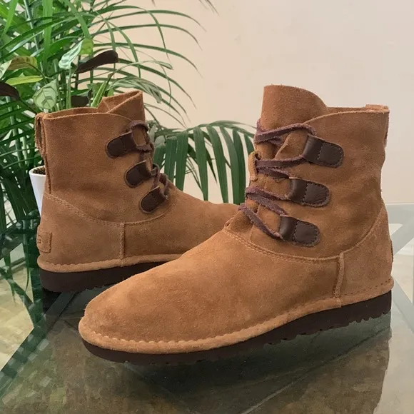 UGG Elvi Chestnut Suede Lace-Up Boots