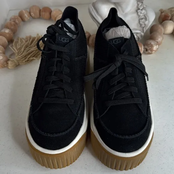 UGG EZ-DUZZIT LACE BLACK PLATFORM SNEAKER SHOES US 10