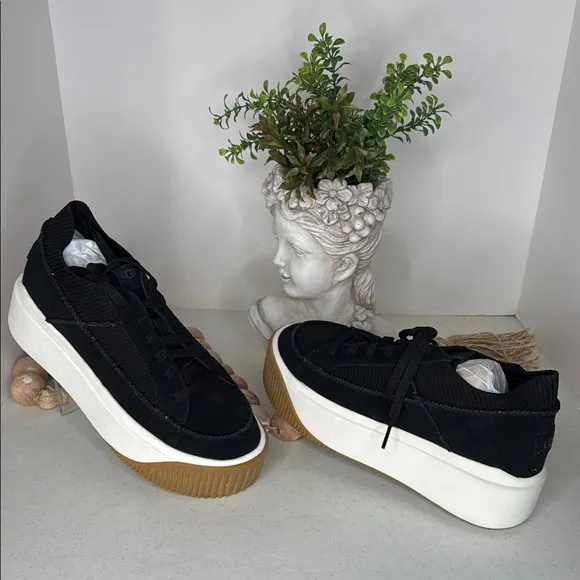 UGG EZ-DUZZIT LACE BLACK PLATFORM SNEAKER SHOES US 10
