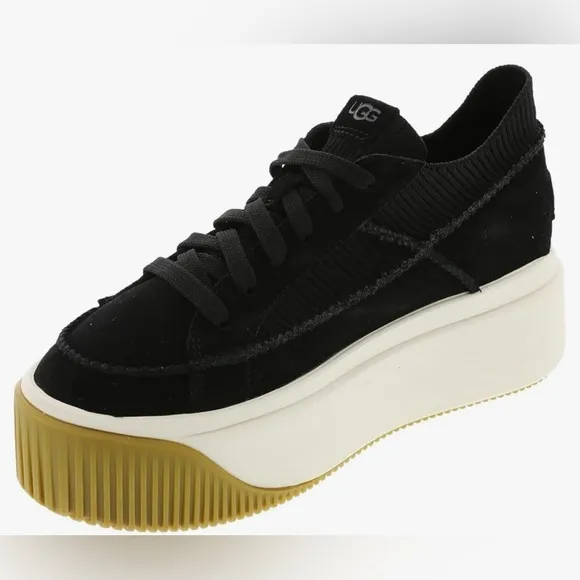 UGG EZ-DUZZIT LACE BLACK PLATFORM SNEAKER SHOES US 10