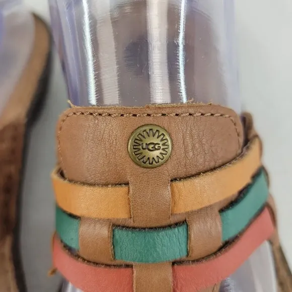 UGG Jenaya Leather Crooked Monkey Sandals Womens 8 Chestnut Multi Color 1006362
