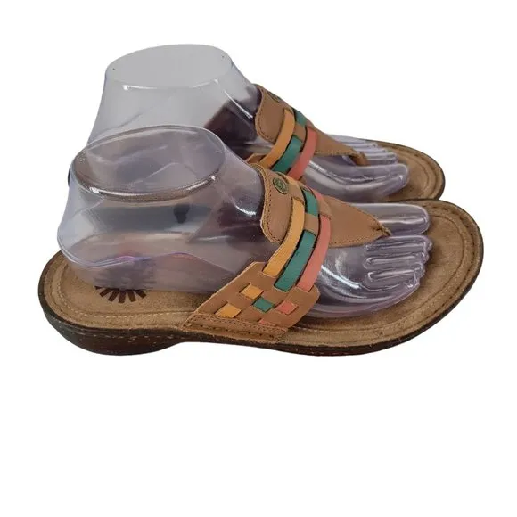 UGG Jenaya Leather Crooked Monkey Sandals Womens 8 Chestnut Multi Color 1006362