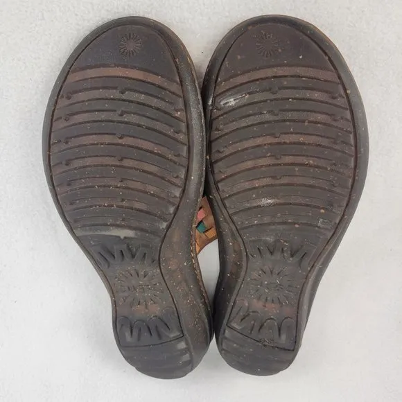 UGG Jenaya Leather Crooked Monkey Sandals Womens 8 Chestnut Multi Color 1006362