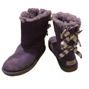 UGG Kids Lavender Stripe Bailey Bow suede Boots Sz 4
