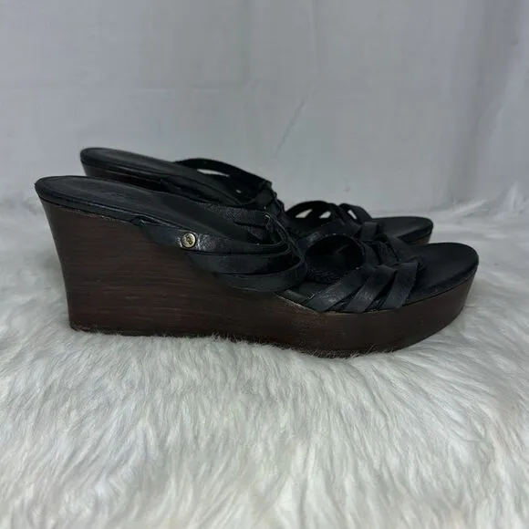UGG Mattie Black Leather Platform Clogs Mules Sz 9.5