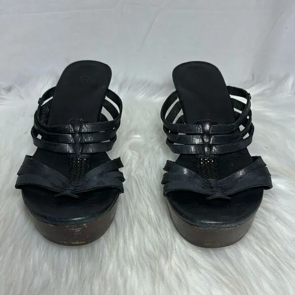 UGG Mattie Black Leather Platform Clogs Mules Sz 9.5
